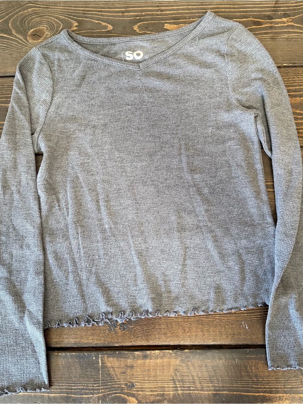 SO kids Heather Gray Long-Sleeve Waffle Knit Top